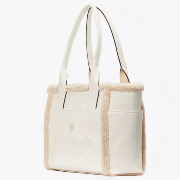 NWT-Kate Spade Large Patent FabricTote in Meringue NO Dust Bag-$459 - Picture 2 of 4